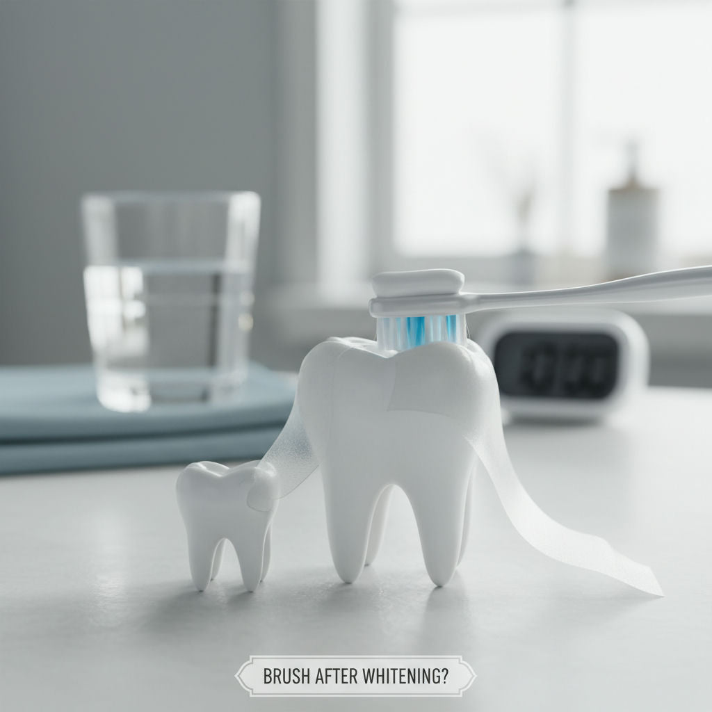 Soft toothbrush with water droplets waiting after using whitening strips do you brush your teeth