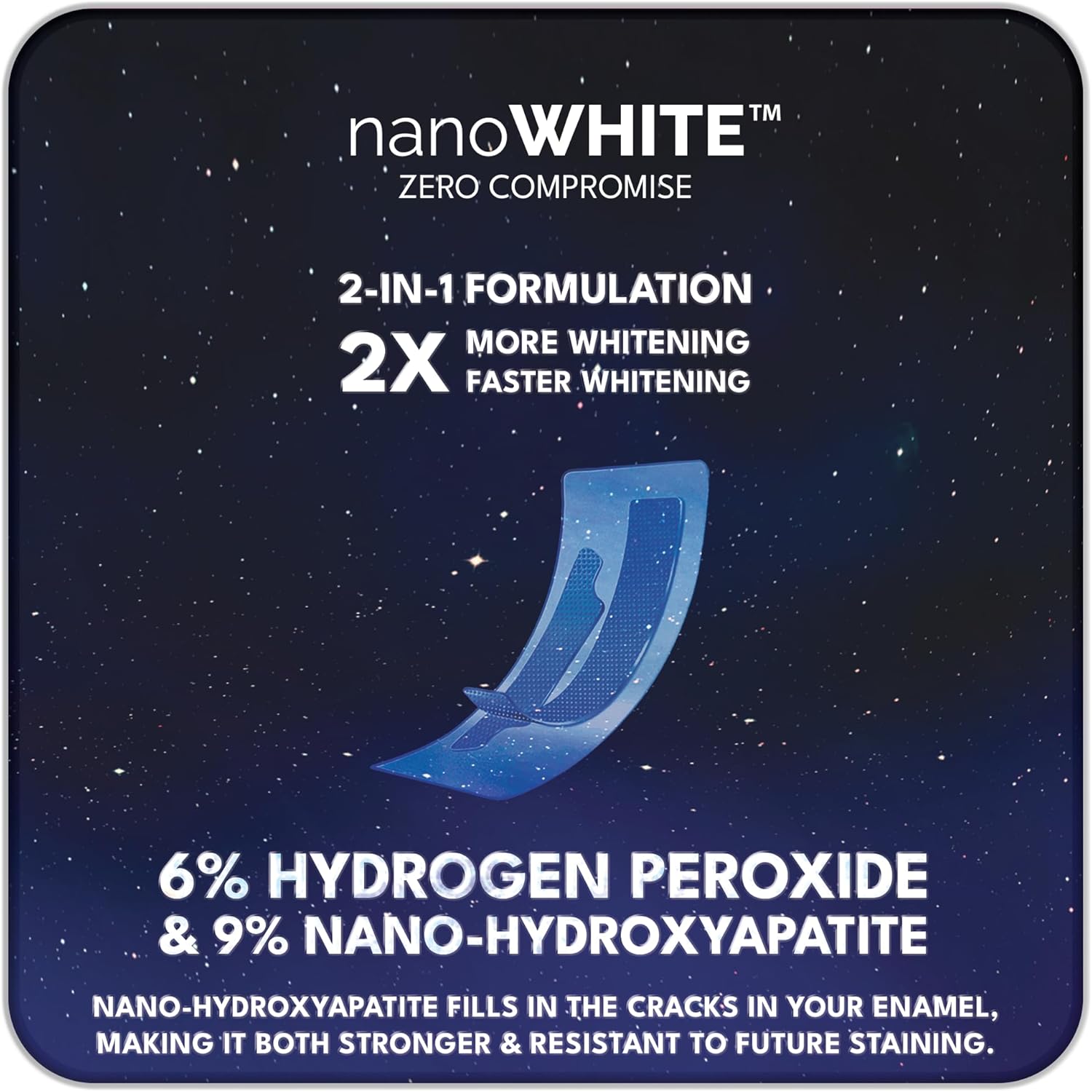 6% hydrogen peroxide and 9% nano-hydroxyapatite formula breakdown for nanoWHITE whitening strips